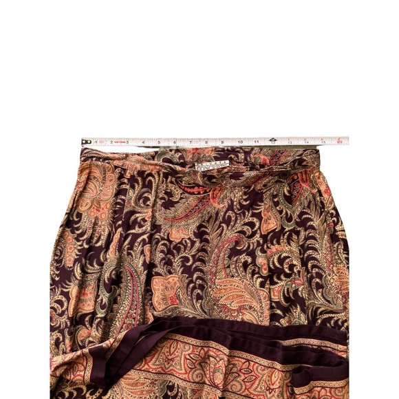 VINTAGE BROWN PAISLEY WRAP MAXI SKIRT SIZE 12 |‎ B2 - Picture 5 of 7